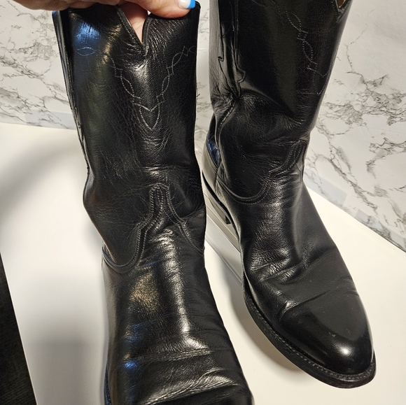 Lucchese Vintage Pull on Cowboy boots mens size 10 - black - Picture 5 of 9